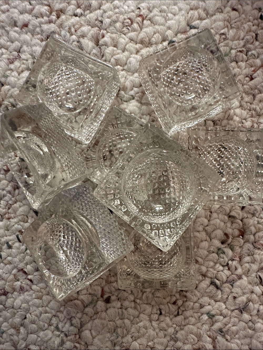 Vintage Glass Salt Cellar Set: Hatched Pattern Dips, Set of 8